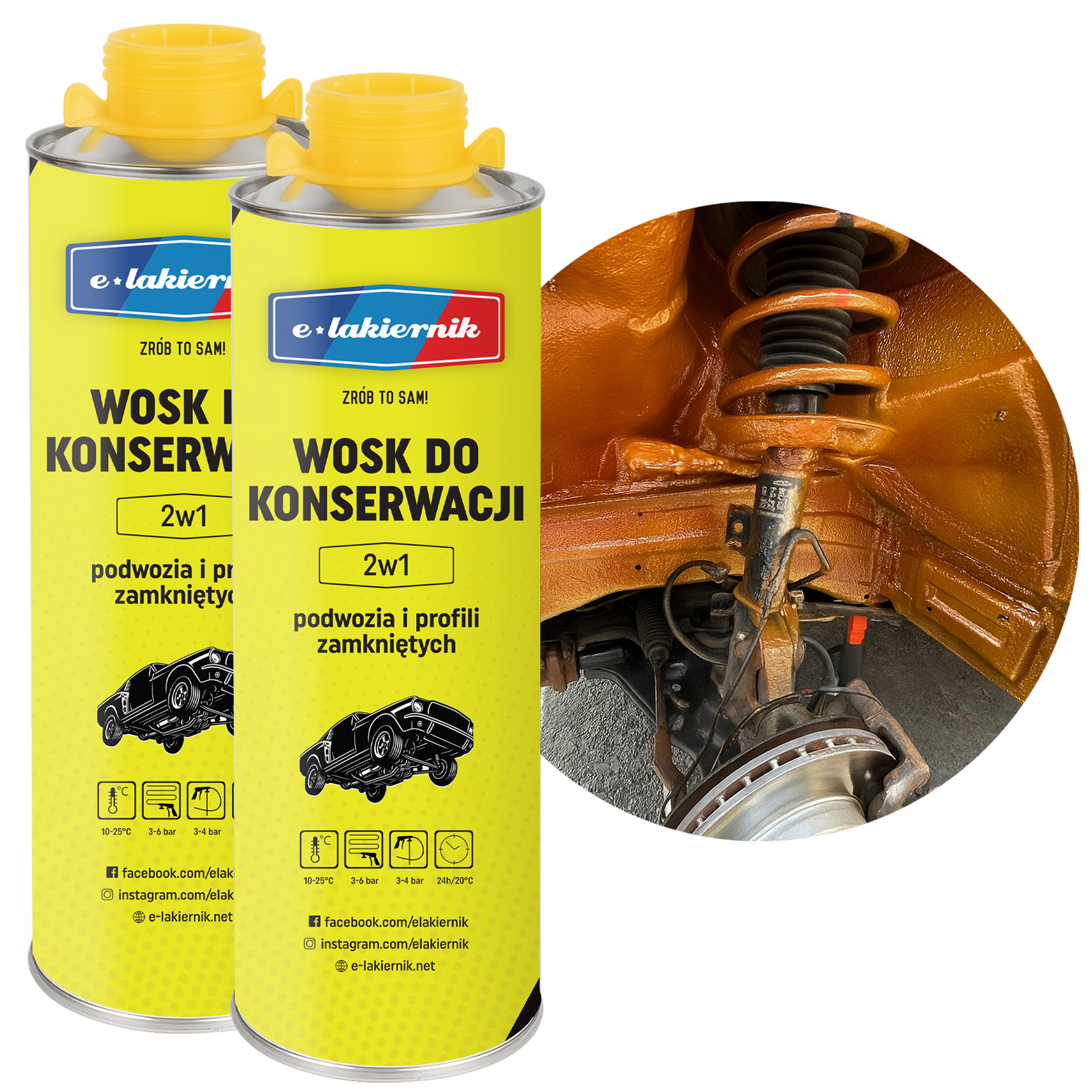 2x wosk do konserwacji podwozia i profili zamkniętych 2w1 e-lakiernik 1 litr