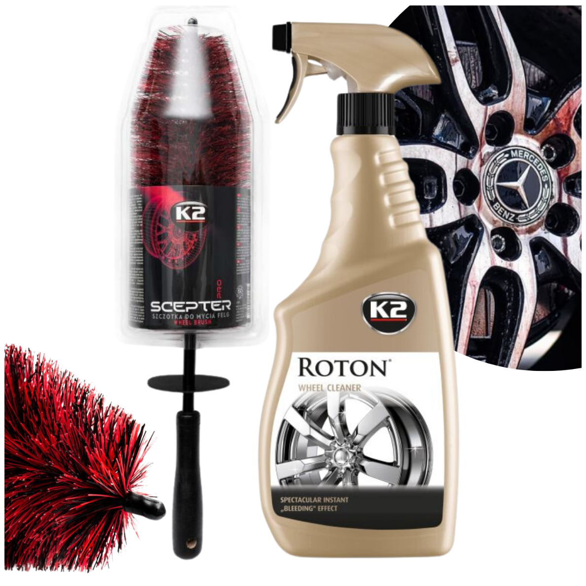 Zestaw do czyszczenia felg i opon k2 roton + szczotka k2 scepter