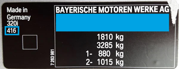 Tabliczka z kodem koloru BMW 416 Carbonschwarz