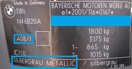 Tabliczka z kodem koloru BMW A08 Silbergrau